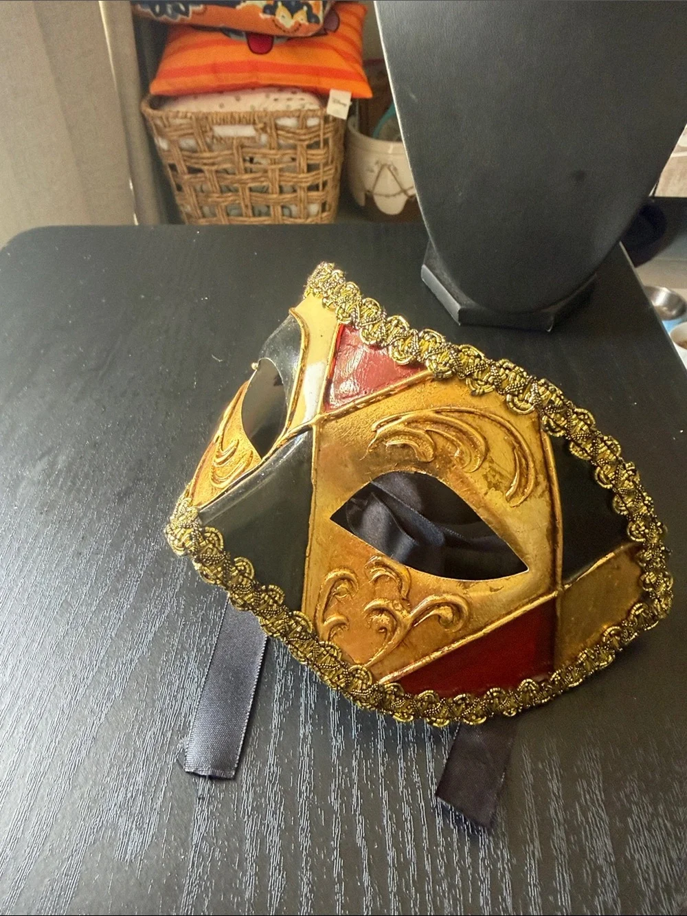 Gold, Black & Red Venetian Masquerade Mask